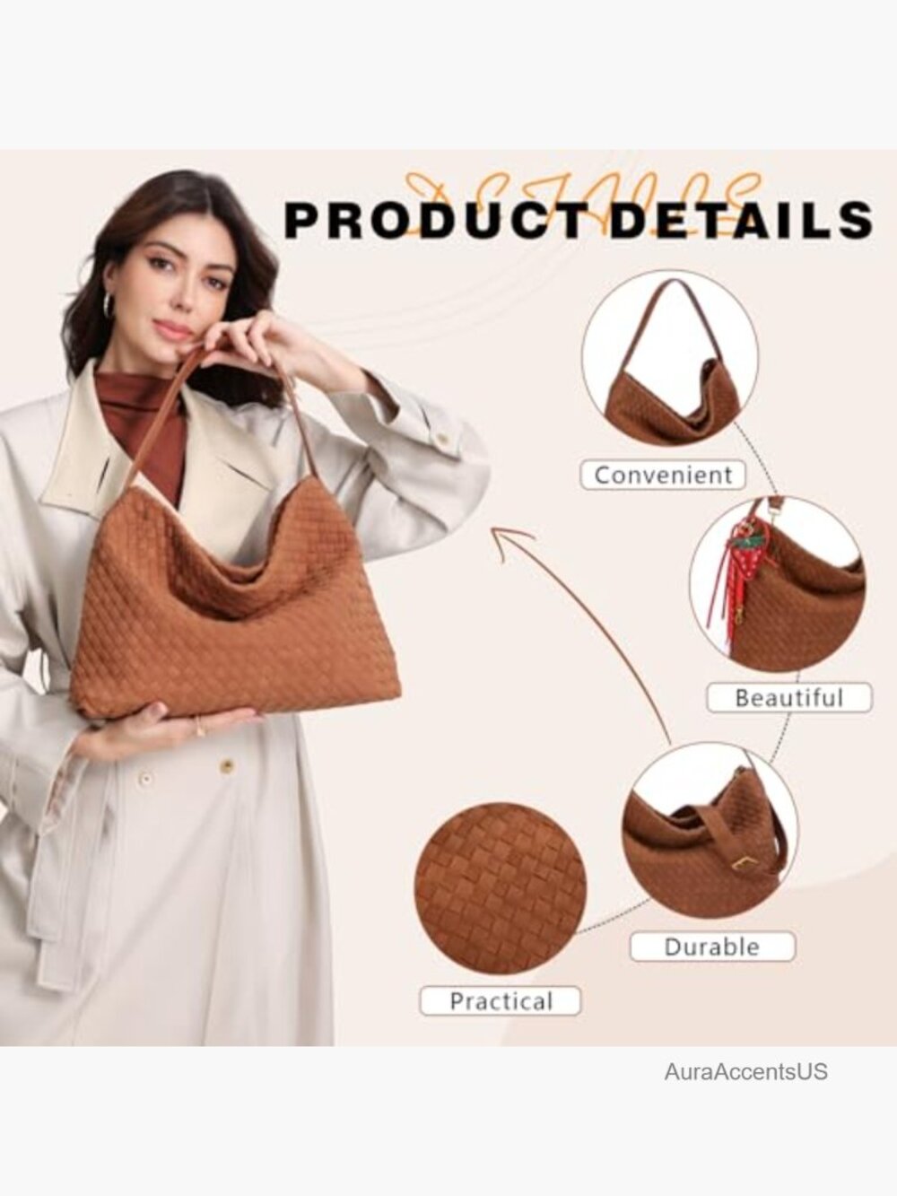 Woven Suede Shoulder Bag Hobo Tote Satchel Crossbody Work Travel - Picture 5 of 7